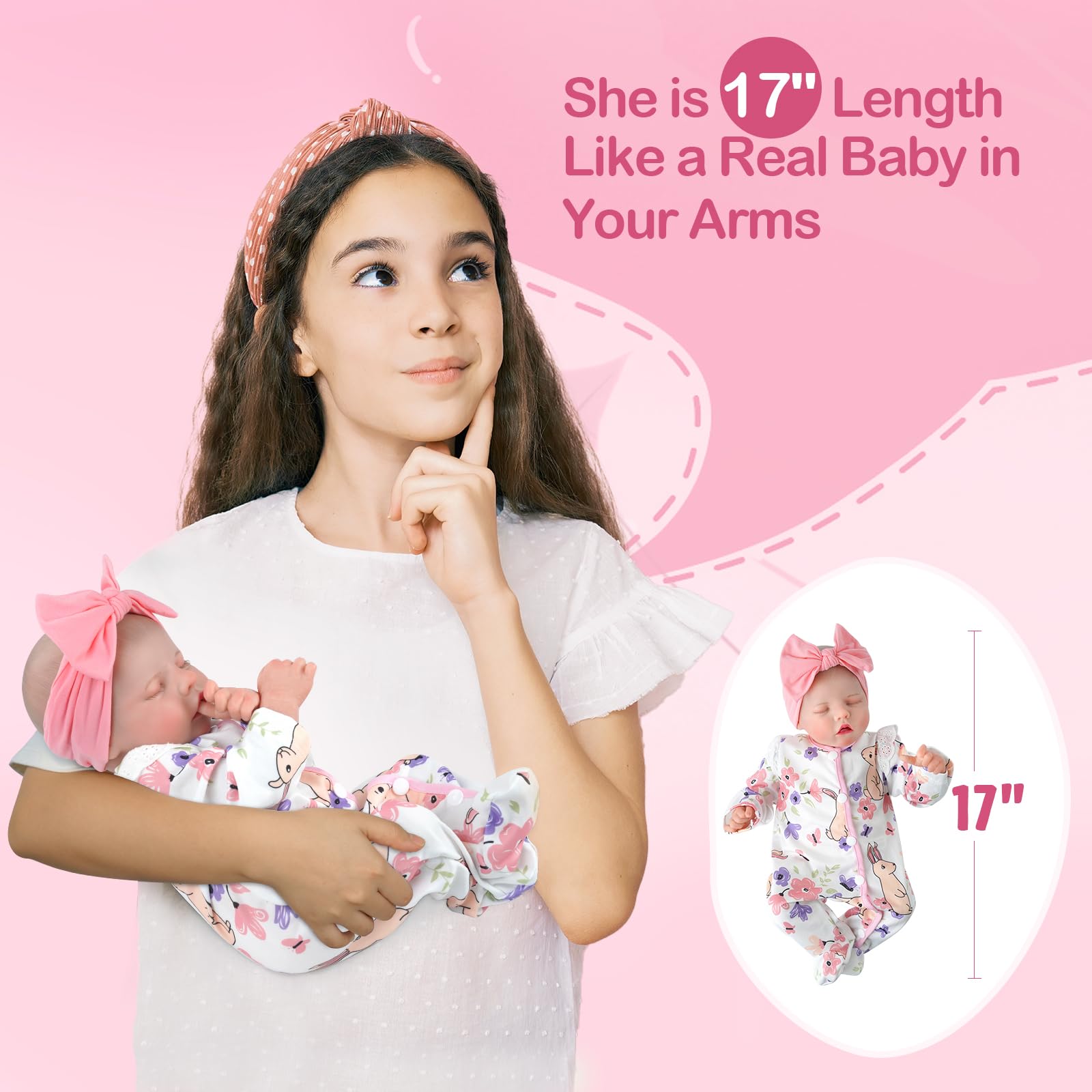 JIZHI Reborn dolls Age 3+ - 17-Inch Handmade Realistic Baby Dolls Soft Cloth Body with Toy Accessories, Reborn Baby Dolls Like a Lifelike Baby(Sleeping baby)