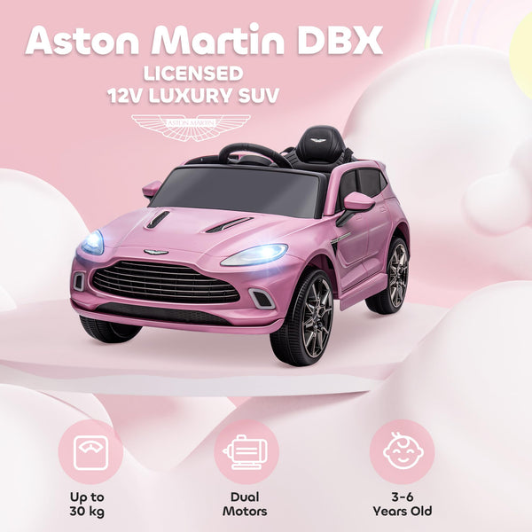 AIYAPLAY 12V Kids Electric Car, Aston Martin DBX Licensed Kids Ride on Car with Remote Control, 4 Suspension Wheels, LED Lights, Music, Horn, Slow Start, for Ages 3-6 Years, Blue