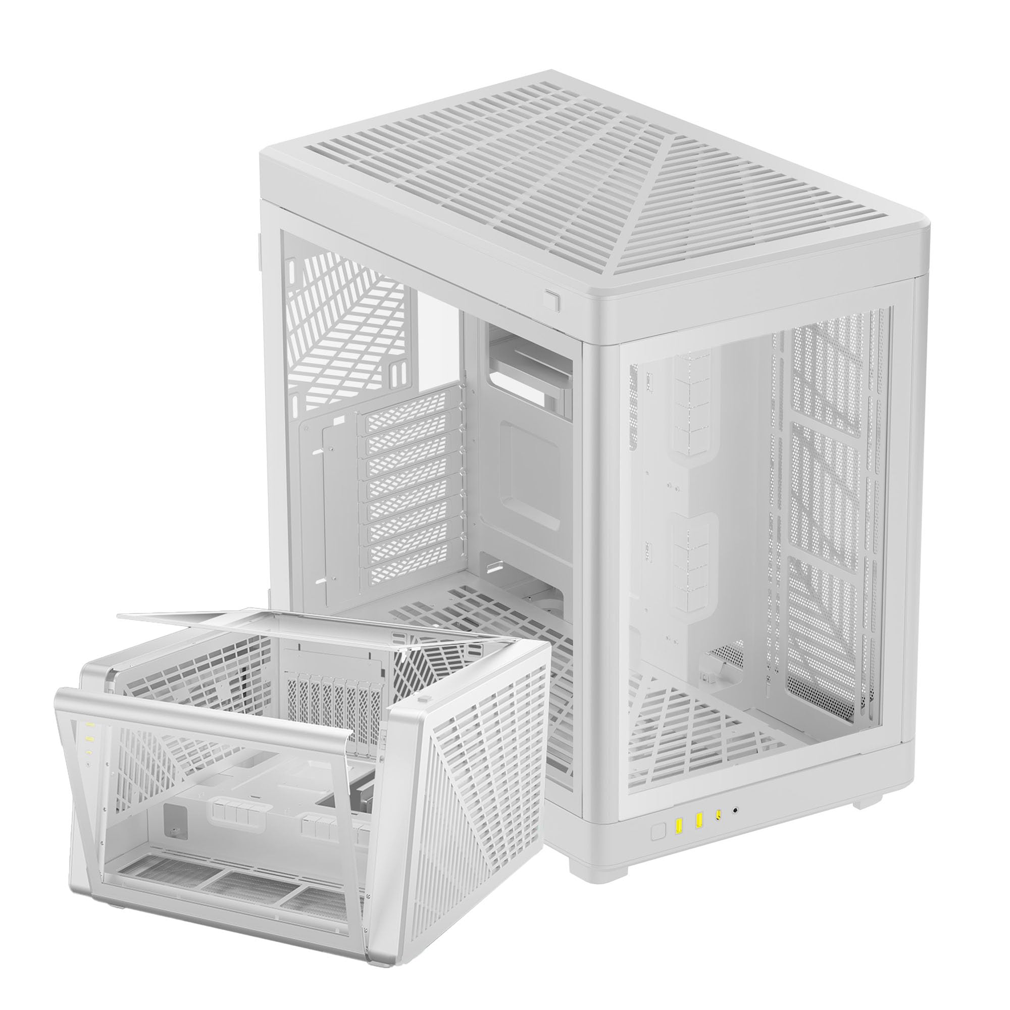 GAMDIAS ATHENA M4M mATX Micro Tower Gaming PC Case, Mesh Front Panel with RGB Strip, 3 Built-in 120mm Fans with Hub, Front-Mounted PSU Design, Supports Dual 360mm Radiators and BTF MB, Gen 2 Type-C