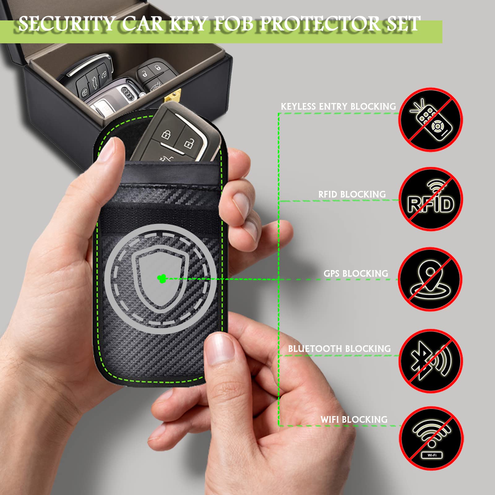 Faraday Box & 2 Pack Faraday Pouch for Car Keys,Small Faraday Bag for Key Fob Protector,Anti-theft Car Key Signal Blocker Box for Keyless Entry