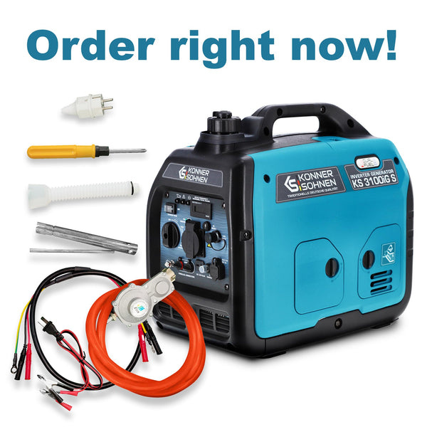 Könner & Söhnen KS 3100iG S portable LPG/petrol inverter generator 3100 W,UK Plug Socket 1x13 A (230 V), 2 USB ports,copper winding,silent inverter generator,dual fuel generator