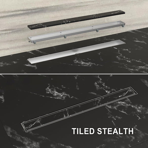 Ibergrif M42001-90 Linear Shower Drain 900mm, 2 in1 Double-sided Tile Insert Stainless Steel Invisible Bathroom Floor Drain Set with Odor Stop and