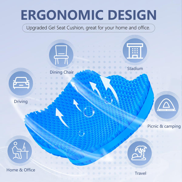 Extra Thicker Gel Seat Cushion for Long Sitting, Pressure Relief Seat Cushion, Chair Cushion for Back Pain, Egg Cushion for Car, Desk Chair,