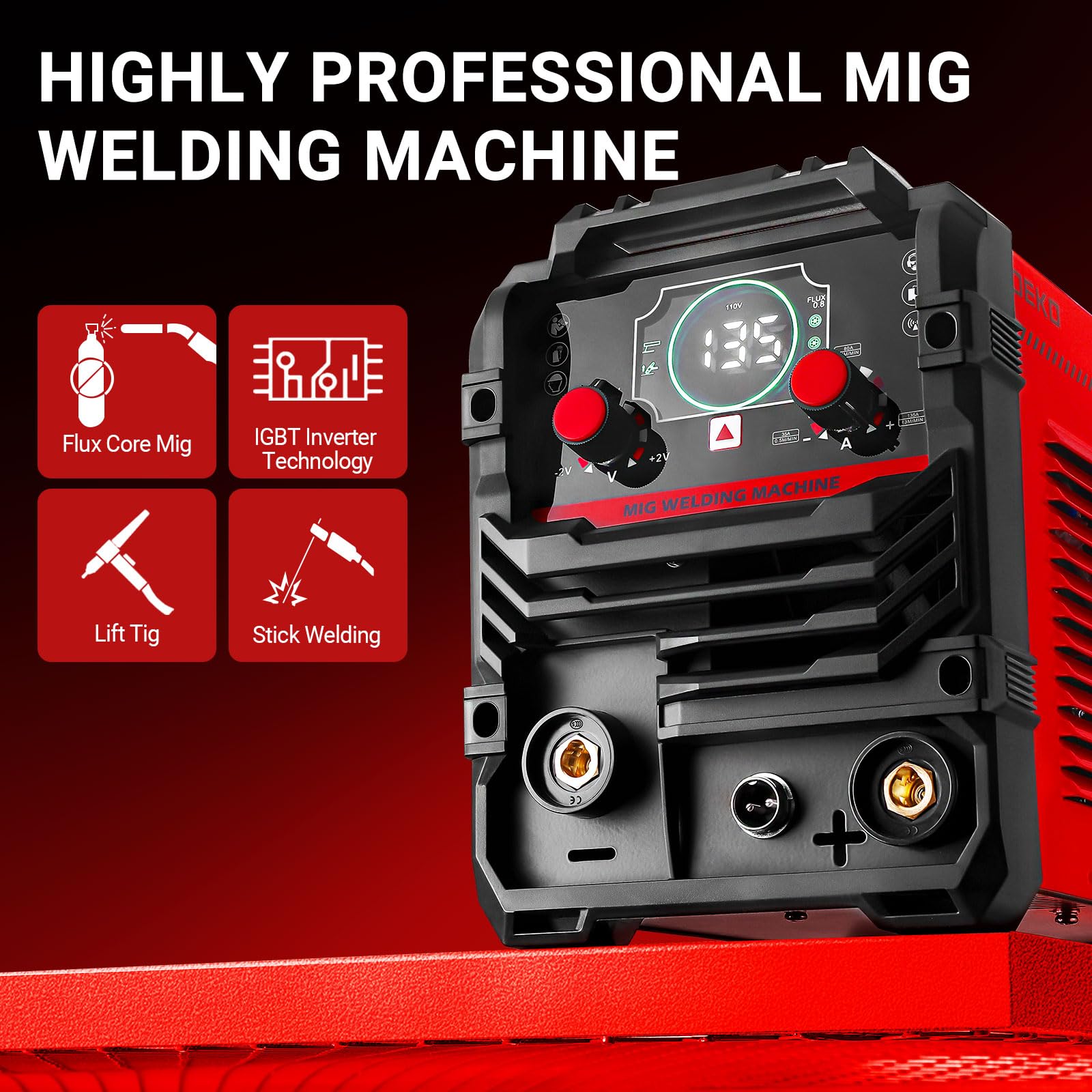 MIG Welder 135Amp: DEKO 220V Flux Core MIG/Lift TIG/Stick 3-in-1 Welding Machine IGBT Inverter Portable Kit with Welding Gun, Wire