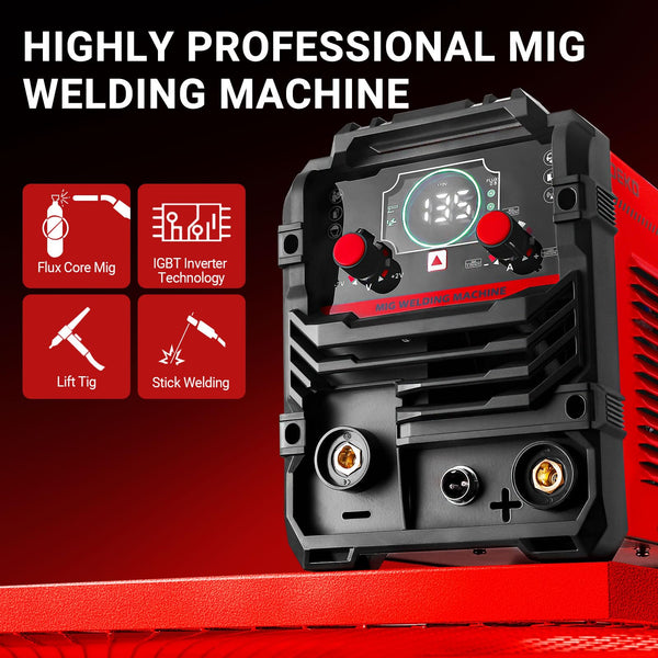 MIG Welder 135Amp: DEKO 220V Flux Core MIG/Lift TIG/Stick 3-in-1 Welding Machine IGBT Inverter Portable Kit with Welding Gun, Wire
