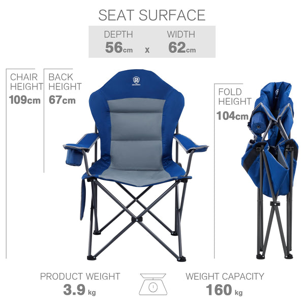 EVER ADVANCED Camping Chairs for Adults Heavy Duty Folding Chair Up to 160kg Oversized with High Back & Cup Holder & Side Pocket Comfy Camp Fold Up Chair