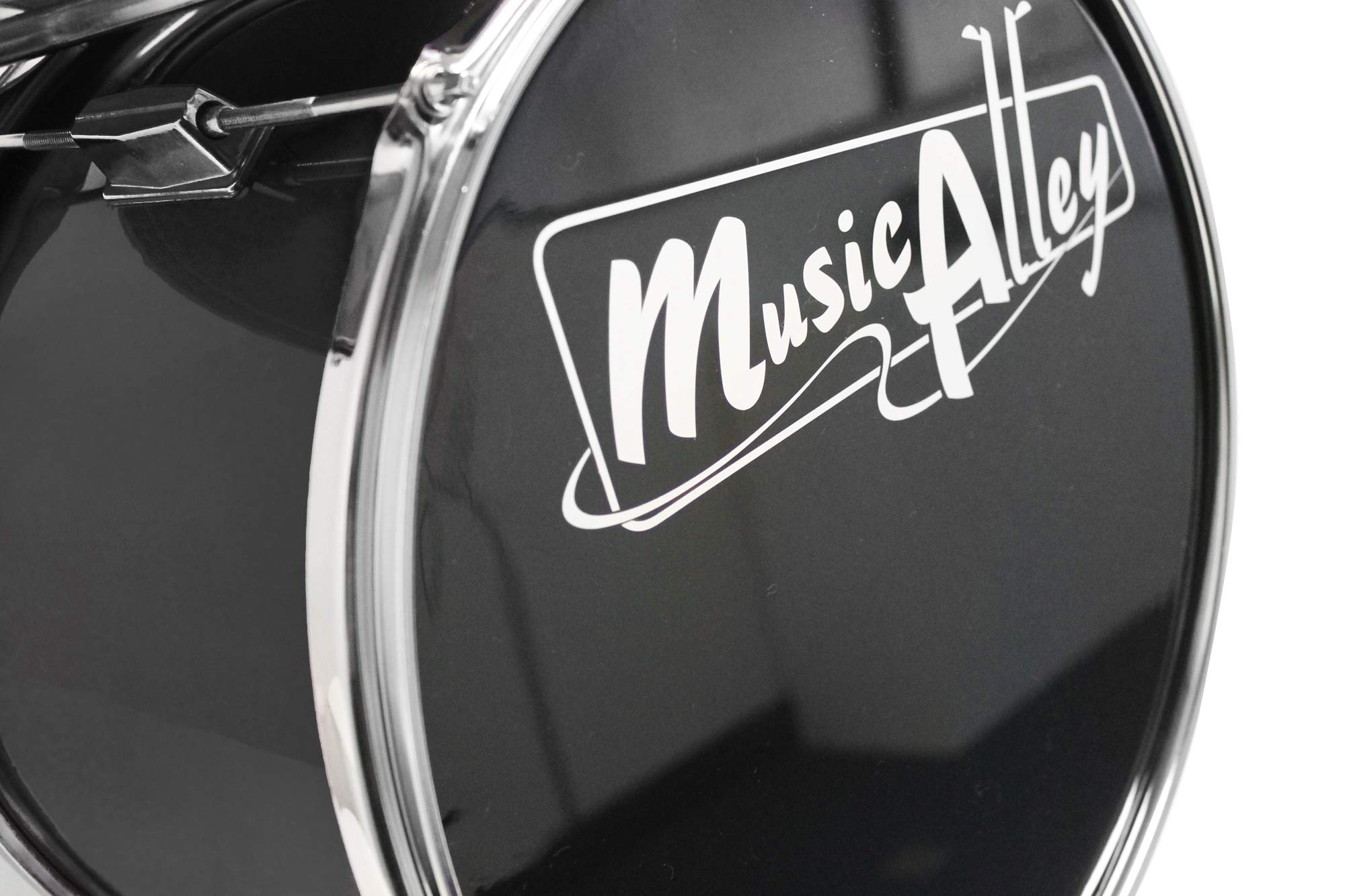 Music Alley DBJK02-BK Three Piece Junior Drum Kit for Kids with Cymbal Pedal Drum Stool and Drum Sticks Metallic Black 3 Piece