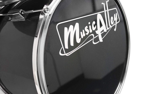 Music Alley DBJK02-BK Three Piece Junior Drum Kit for Kids with Cymbal Pedal Drum Stool and Drum Sticks Metallic Black 3 Piece