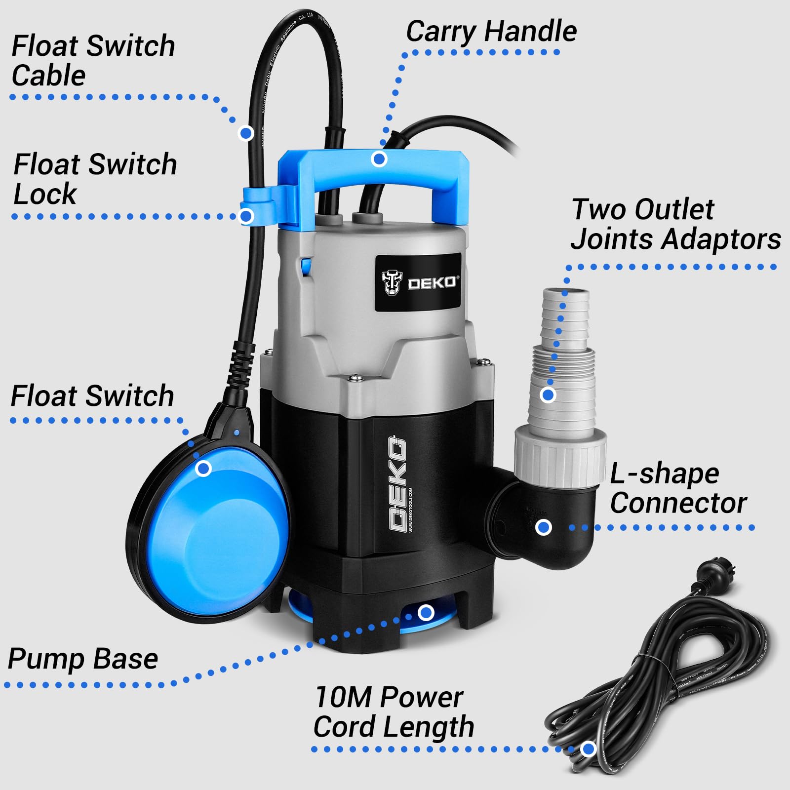 Water Pump: DEKO Submersible Water Pump 400W 10000L/H, Portable Water Sump Pump to Empty Pool, Water Drainage Pump for Clean and Dirty Water for Garden Pond, Pools and Ditches Float Switch