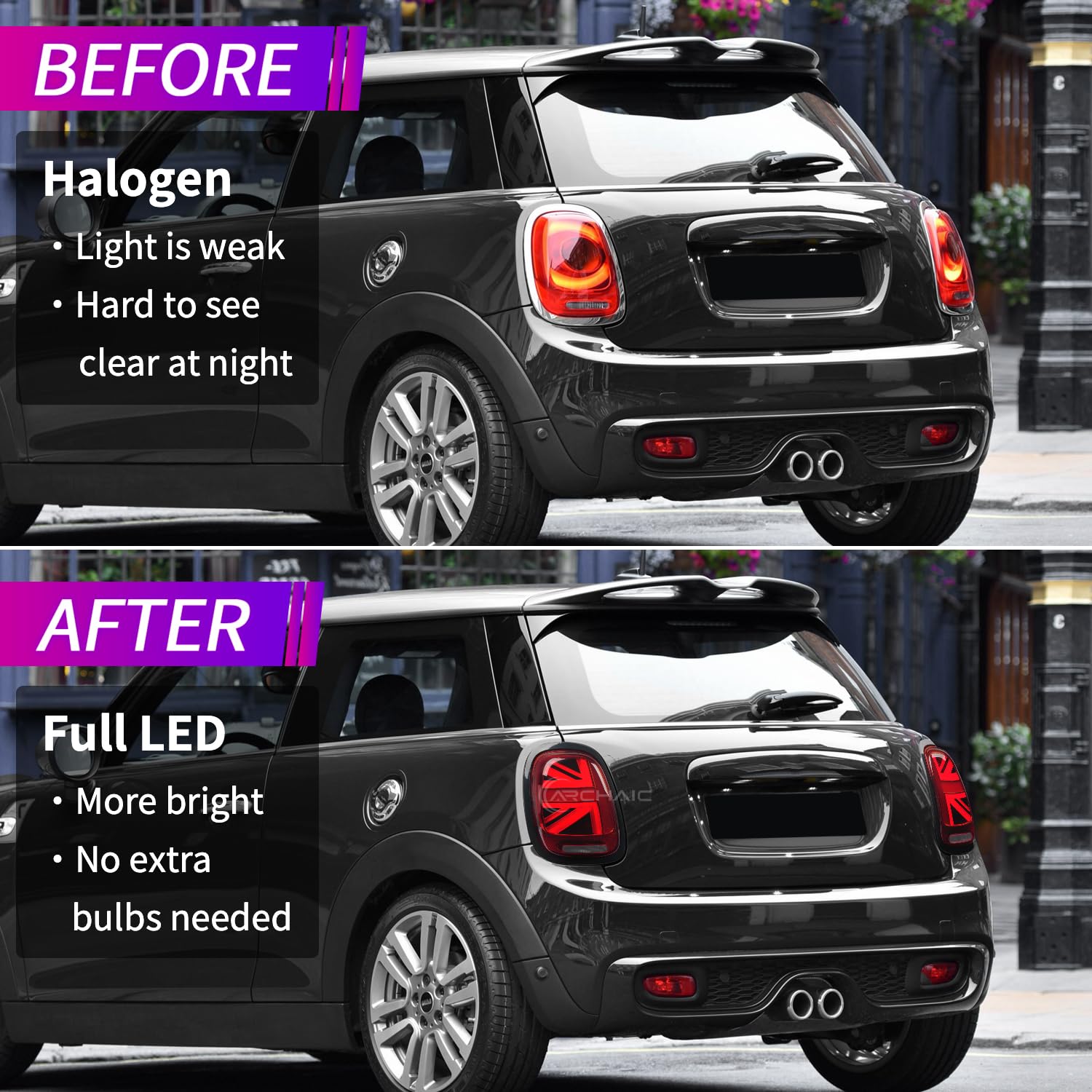 Archaic Union Jack Rear Lights for Mini Cooper One F55 F56 F57 2014-2021, with Sequential Turn Signal Light, Plug&Play, Pair