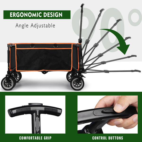 Folding Festival Trolley Collapsible Camping Garden Trolley Cart with 200KG Capacity, Heavy Duty Outdoor Beach Wagon, All Terrain Utility Wagon for