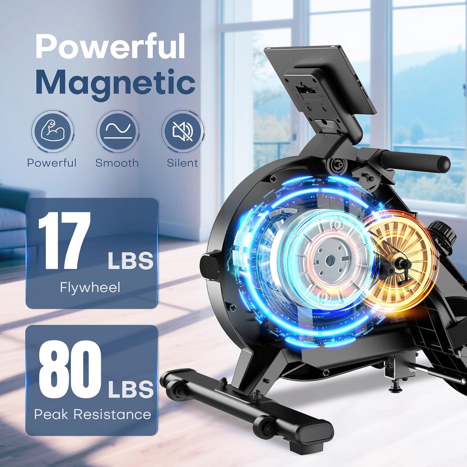 Rowing Machine for Home Gym, EvoSpark Magnetic Rowing Machines 350 LB Weight Capacity - Foldable Rower for Home Use with App Supported, Upgrade to Double Slide Rail