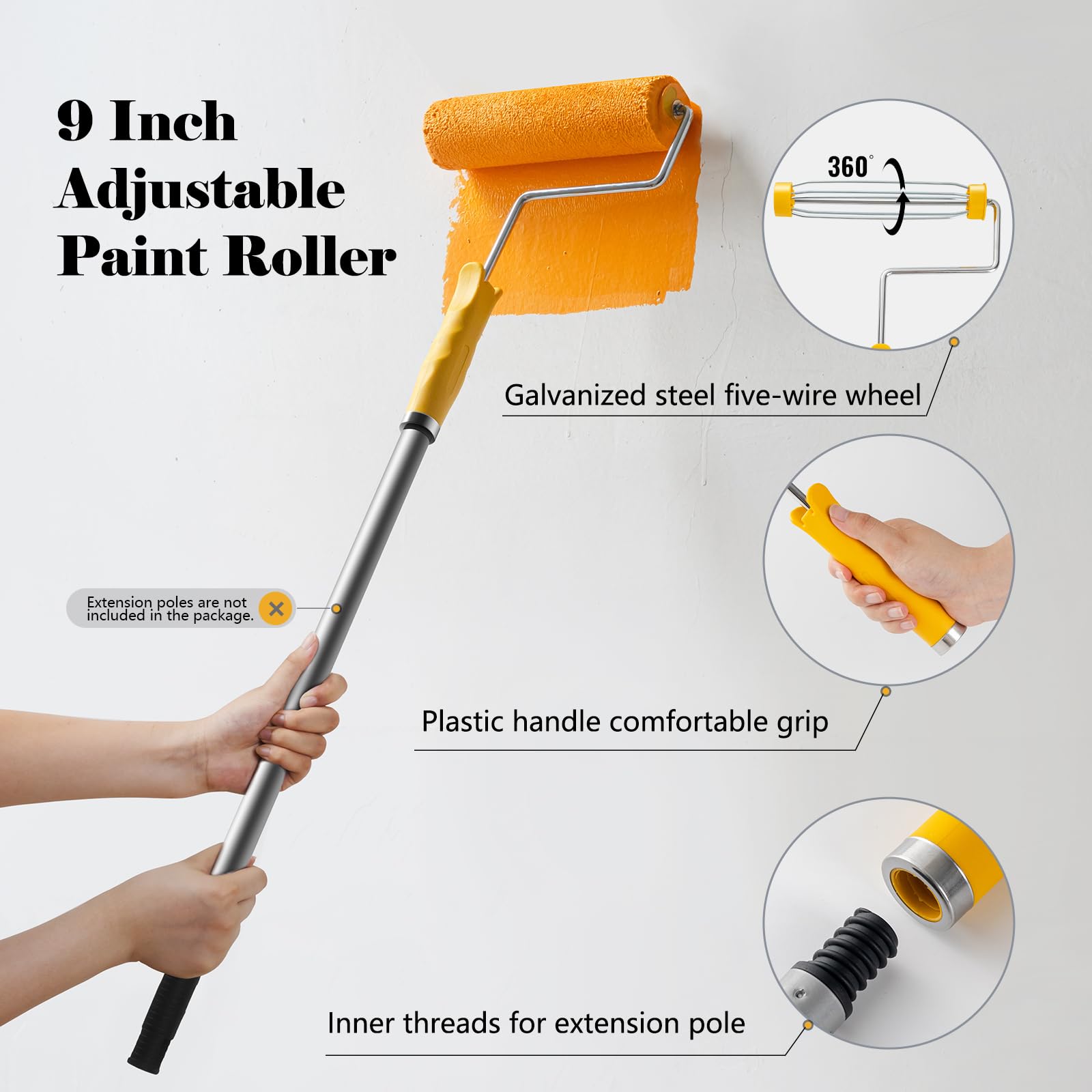 Mister Rui 10 pcs Paint Roller Set, 9" Microfiber Paint Rollers Kit, 9" Microfiber Paint Roller Set with Frame, Paint Rollers and Trays Set, Paint Brush for Walls & Ceilings