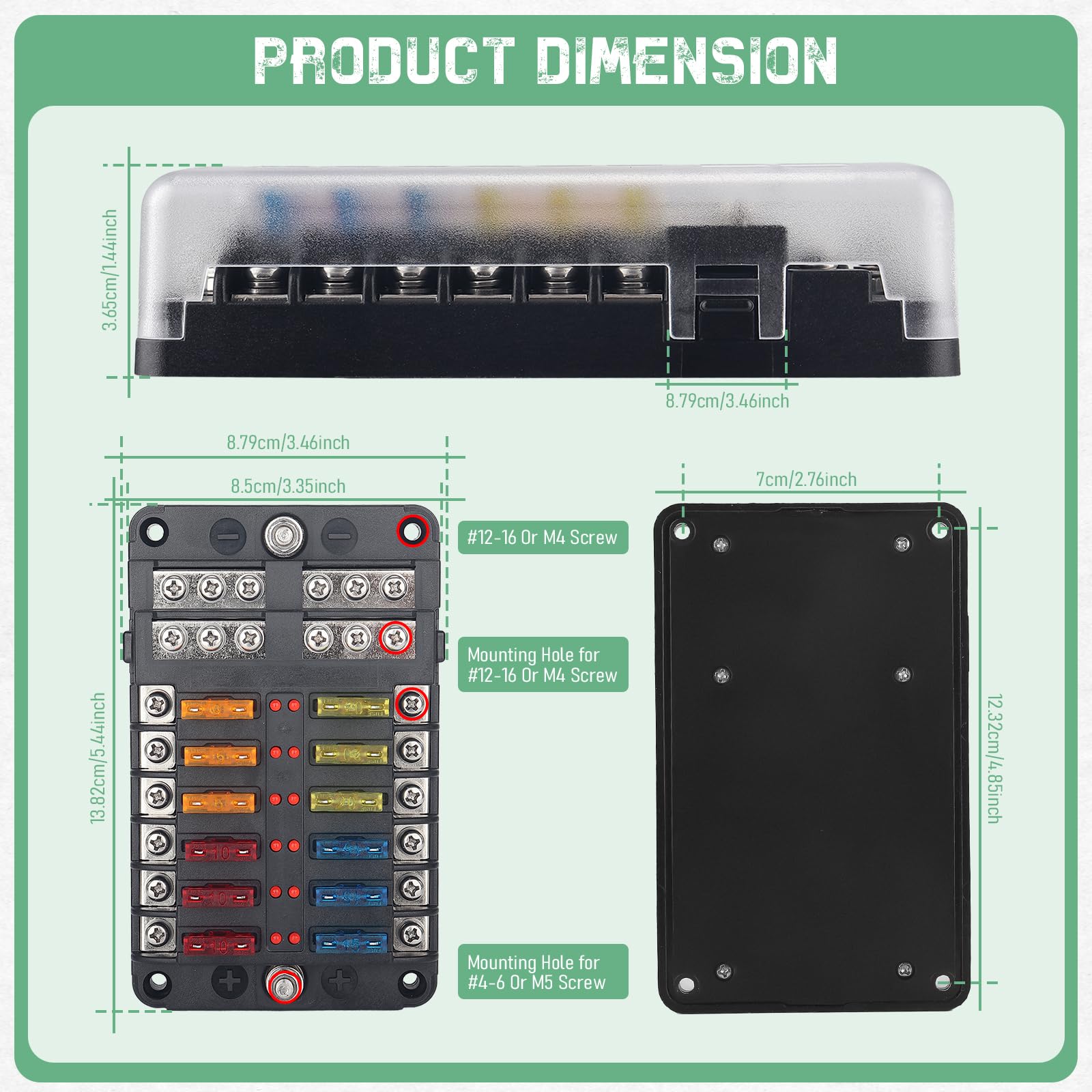 Chelhead 6 Way Boat Fuse Block with LED Indicator 6 Circuit Blade Fuse Blocks 12 Volt Automotive Waterproof with Negative Bus Suitable for 12V/24V Car RV Trailer Truck