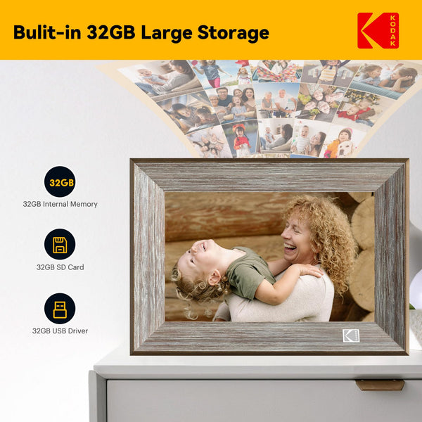 KODAK Digital Photo Frame WiFi Digital Picture Frame 10.1 Inches, FHD 1920*1200 IPS Touchscreen, Wooden Smart Electronic Frame with 32GB Memory, Easy to Share Photo, Video via APP with Your Loved Ones