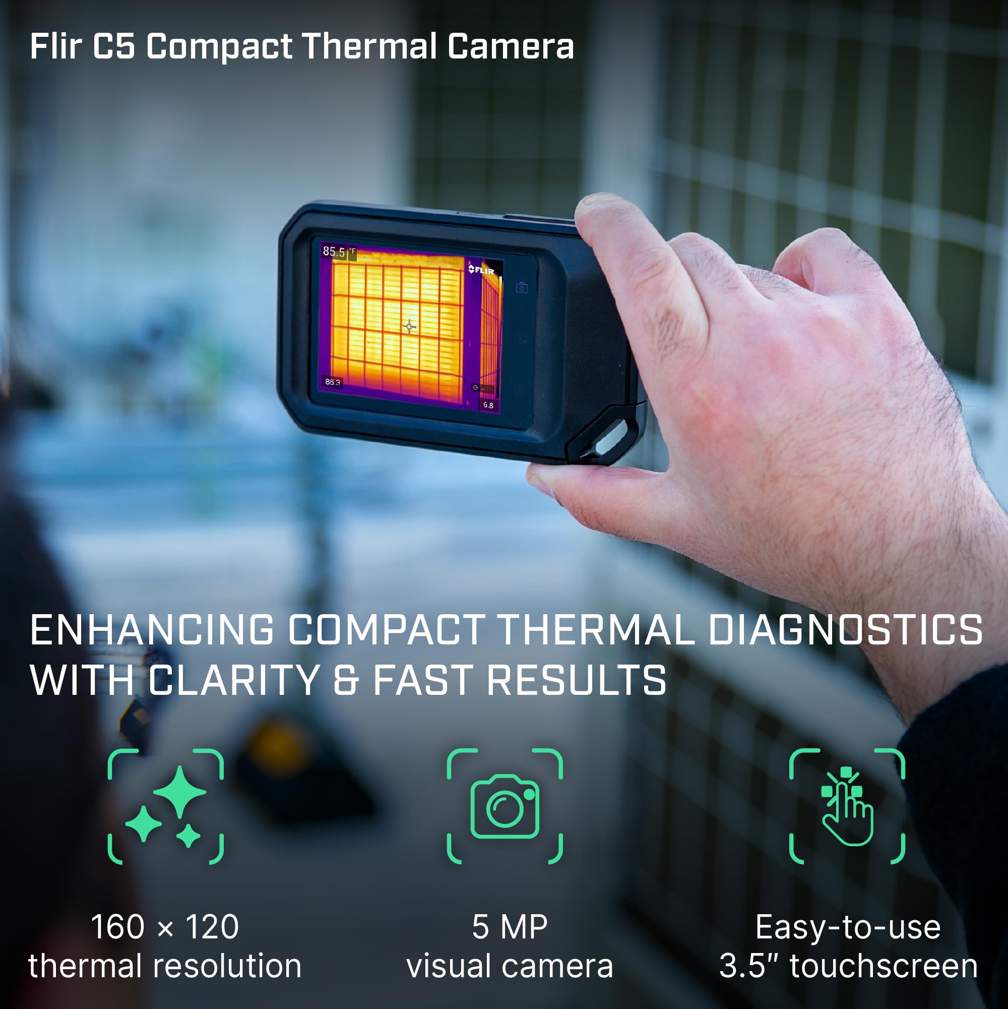 FLIR C5 Compact Thermal Imaging Camera with Wifi: High Resolution Infrared Imager for Inspection, Electrical/Mechanical, Building, and HVAC Applications