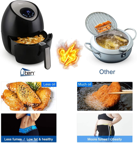 Air Fryer, Uten Air Fryers Oven, 4.5L Oil Free Fryer with Detachable Basket, Timer and Fully Adjustable Temperature Control for Healthy Oil Free & Low