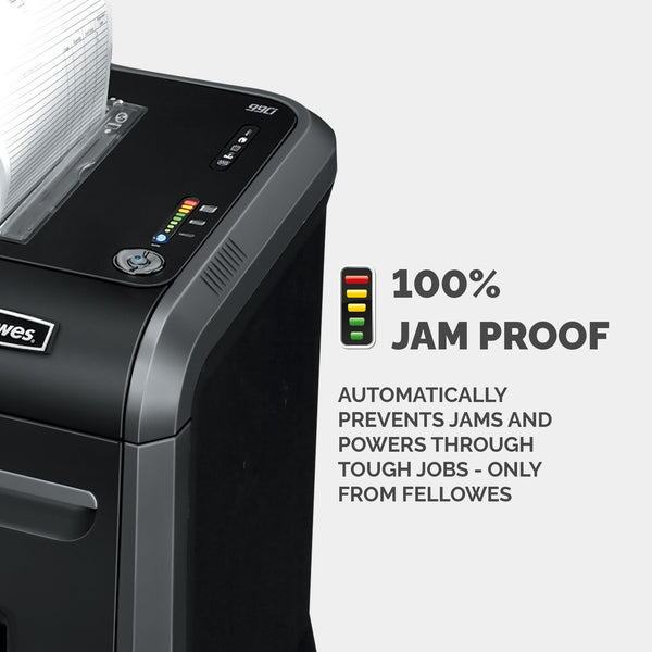 Fellowes 18 Sheet Paper Shredder for Office Use - 100% Jam Proof Cross Cut Shredder - 99Ci Shreds for 30 Minutes - Powershred Office Shredder with Large 34 Litre Pull-Out Bin - DIN Level P4 - Black