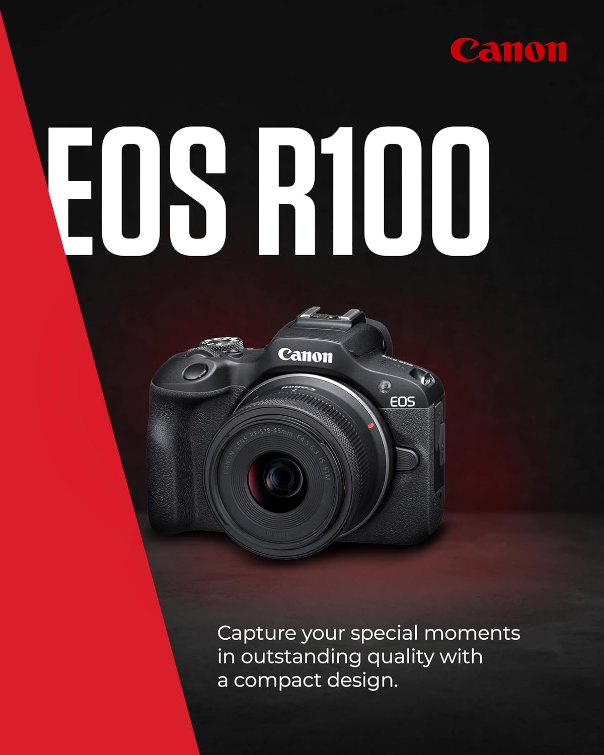 Canon EOS R100 - Compact Mirrorless Digital Camera - 24.1 MP, 4K Resolution - Dual Pixel CMOS AF, DIGIC 8 Processor - 6.5 FPS Continuous Shooting - Face & Eye Detection, Bluetooth, Wi-Fi, GPS