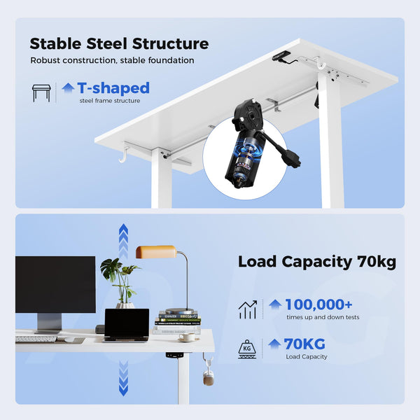 Agilestic L-Shaped Electric Standing Desk, 140cm Height Adjustable Sit-Stand Desk for Home Office, Ergonomic Computer Desk with Spliced Board, White