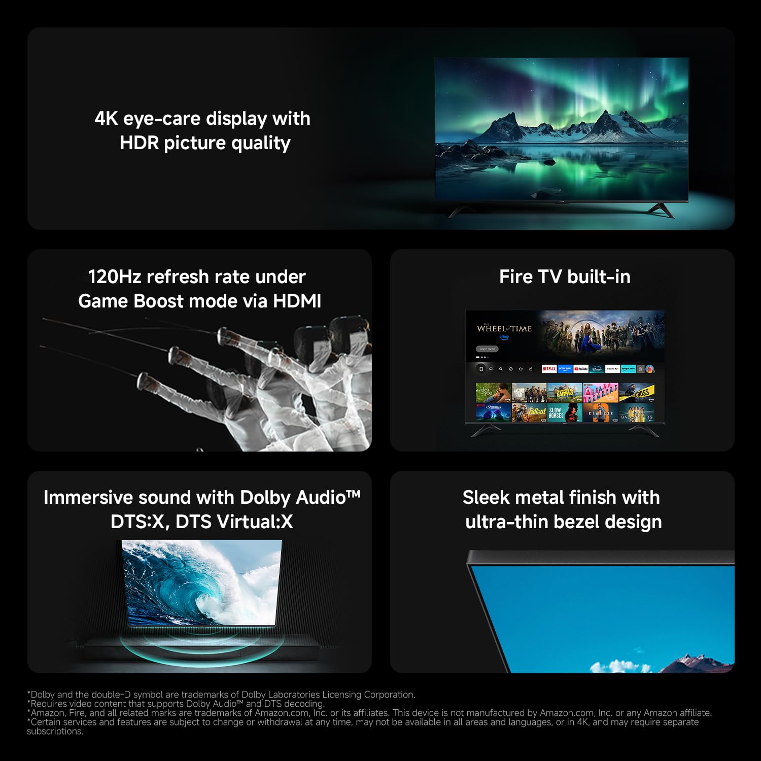 XIAOMI TV F Pro 75, 75 Inches (190 cm), 4K UHD QLED, Smart TV, Fire TV, HDR10+, Game Boost mode 120Hz, MEMC, Alexa Voice Control, 2GB+32GB, Works with Apple AirPlay