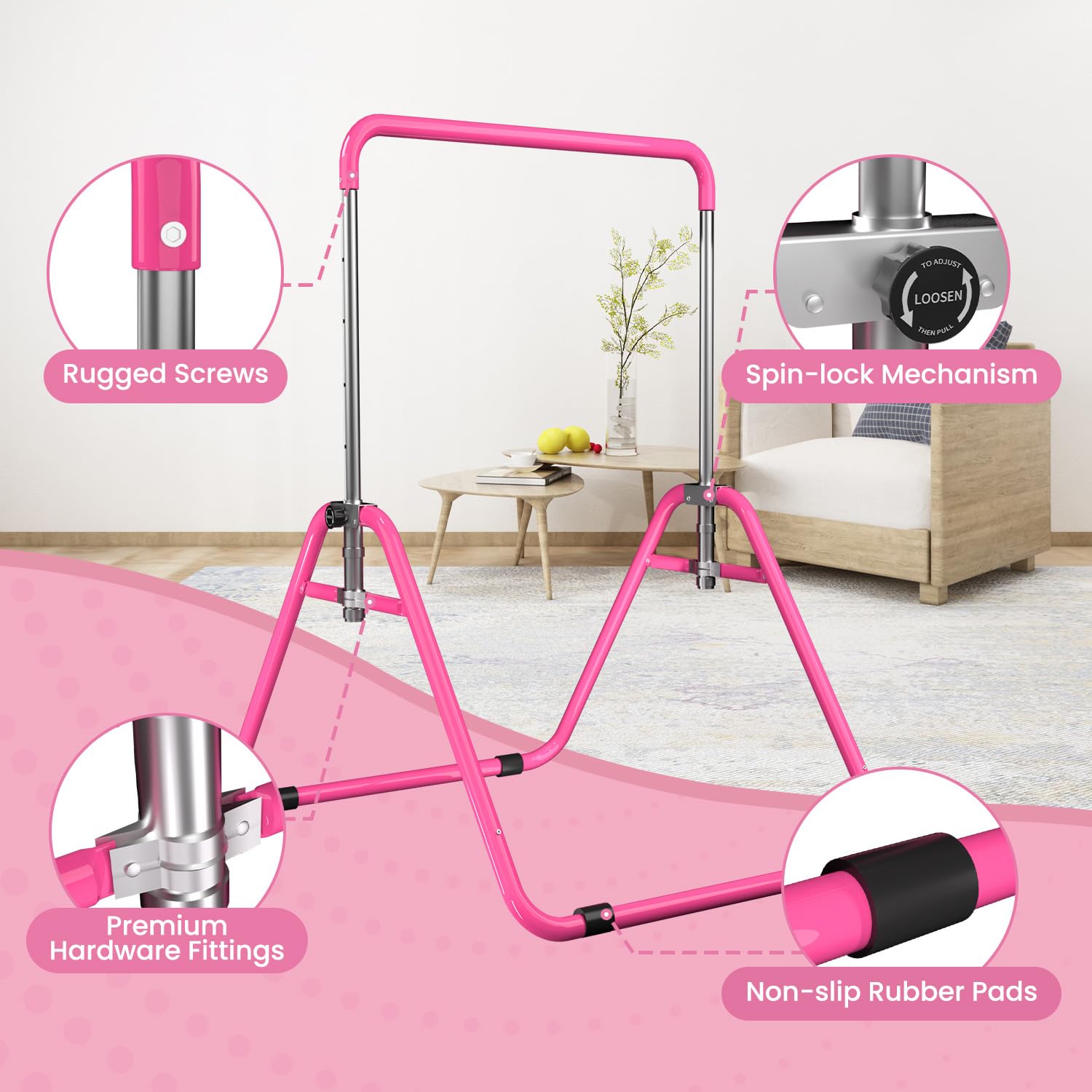 DOBESTS Gymnastics Bar, Kids Folding Horizontal Bar, Adjustable Height Gymnastic Horizontal Bars, Junior Gymnastic Training Equipment for Home Gym