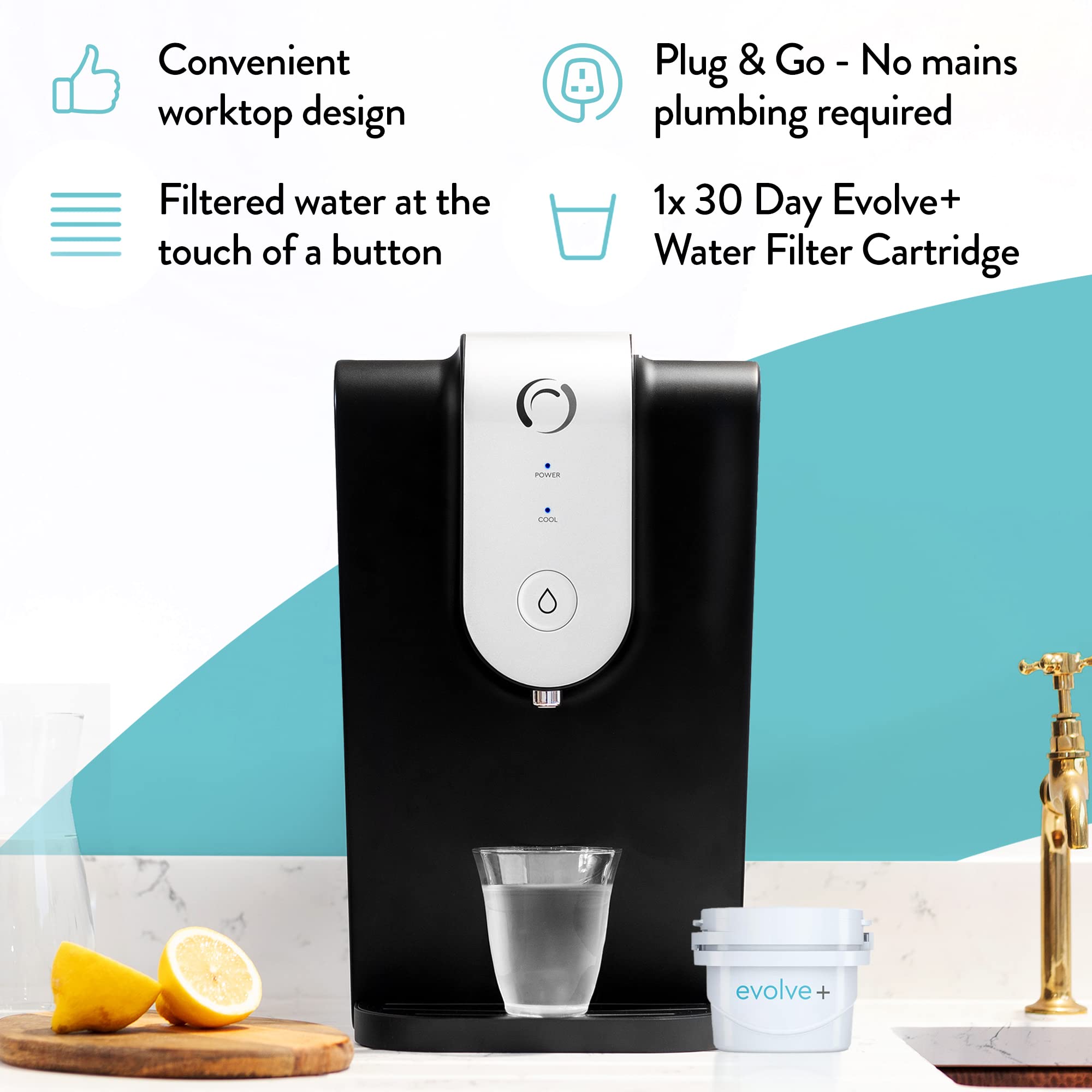 Aqua Optima Lumi Chilled Filtered Water Dispenser  8.2L Total Capacity & 1 x 30 Day Evolve+ Water Filter Catridge for Reduction Of Microplastics,