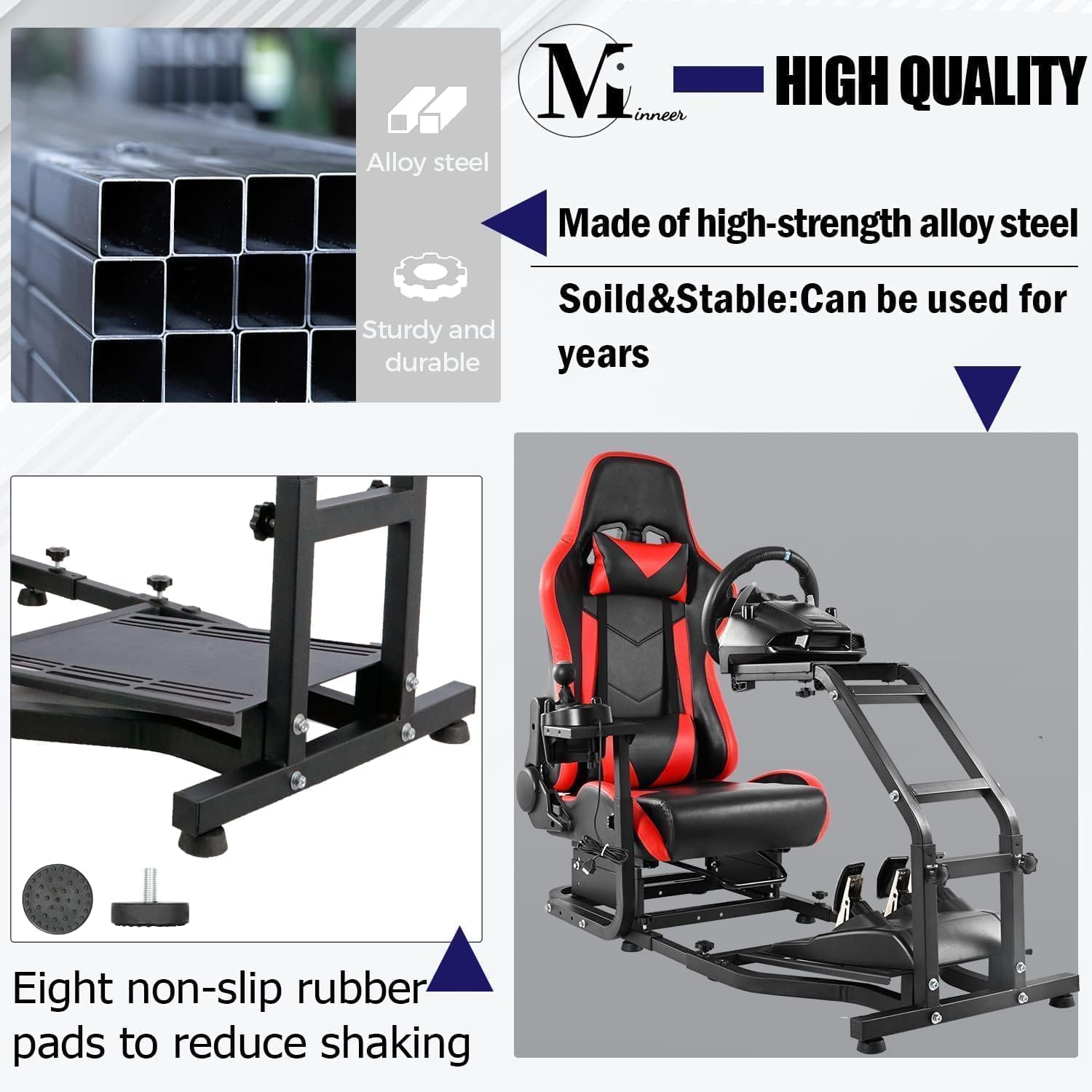 Minneer G25 Racing Simulator Cockpit Adjustable Sim Racing Wheel Stand Fit for Logitech G27 G29 G920 G923,Thrustmaster T150pro T248 T80 t300rs (GT) T300 TX TMX without Steering wheel, pedal and shift