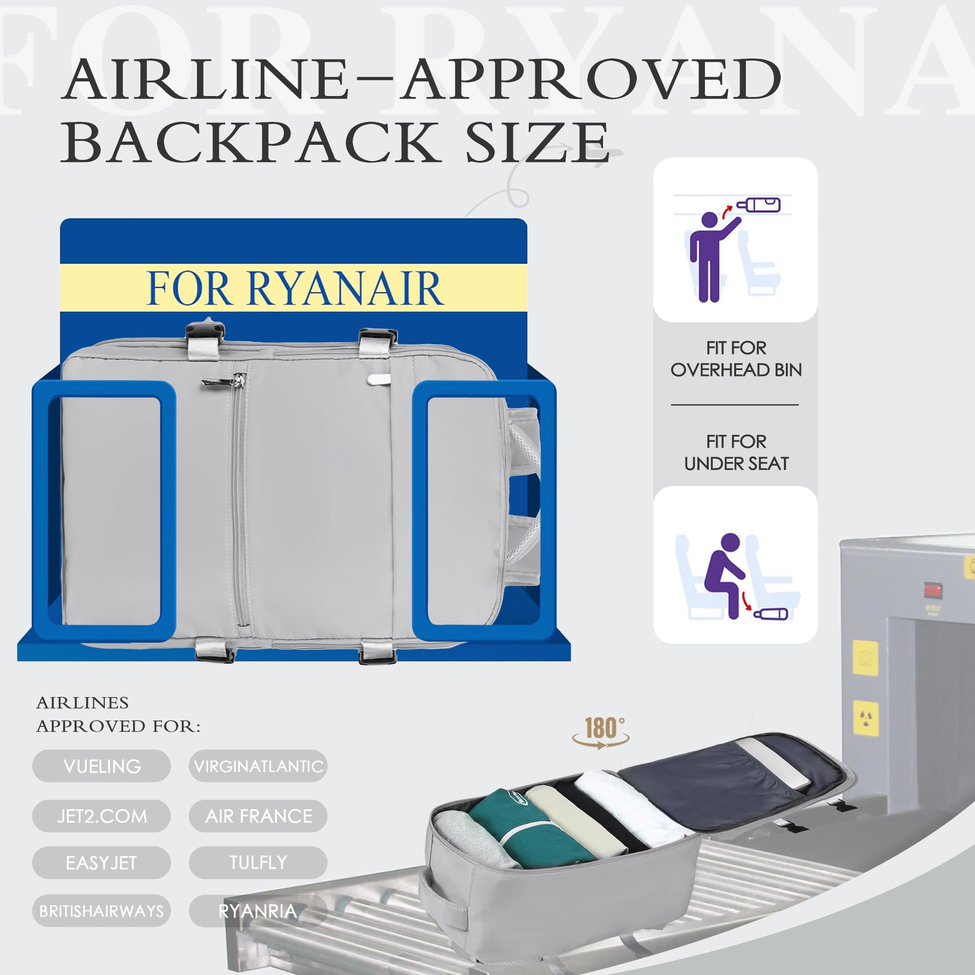 for Ryanair Cabin Bags 40x20x25 Underseat Cabin Bag Carry Ons Hand Luggage Bag Travel Backpack Cabin Size for Ryanair Backpack with Charging Hole