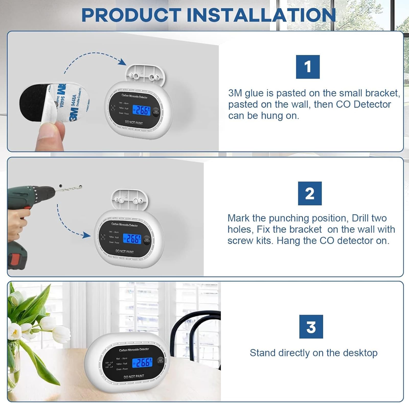 Carbon Monoxide Detector with LCD Digital Display, CE Certified CO Alarm with Sealed in 10 Year Battery, Standalone Audible CO Detector for Home,Black,1 Pack