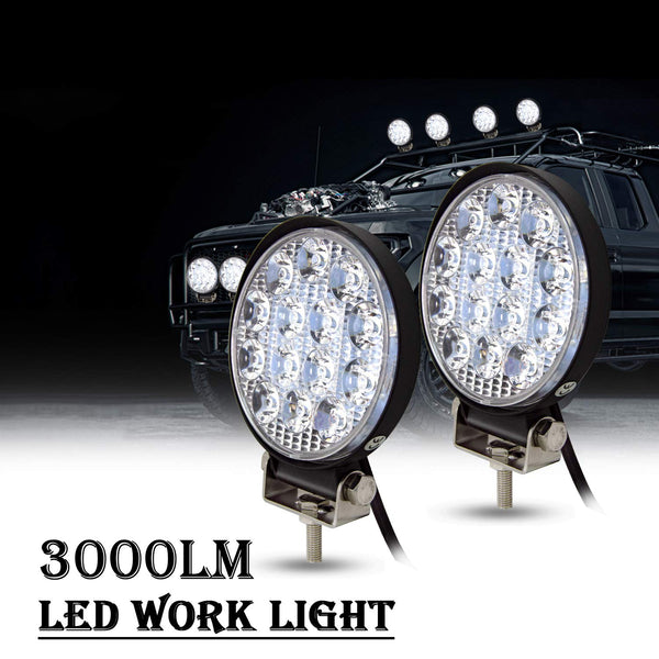 RIGIDON 2 Pcs Round Led Work Light, 4 inch 42W Flood Beam, 12V 24V Driving Lights Lamp for Car Off Road Boat Truck 4x4 SUV ATV Tractors Excavator, 6000K White, Fog Lamp
