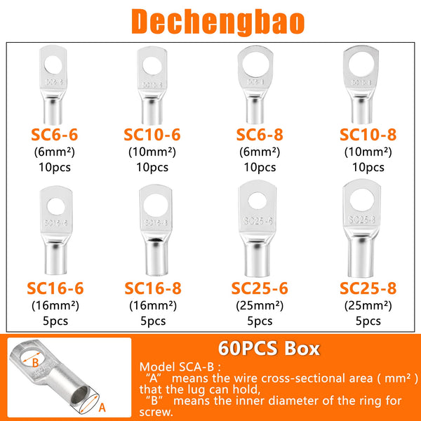 HX-50B Battery Cable Lug Crimping Tools Hand Electrician Pliers for Crimping Wire Cable from 6-50mm²(AWG 8-1/0) with Thickened and Reinforced The Metal Plate (HX50B Crmper +60PCSTerminals)