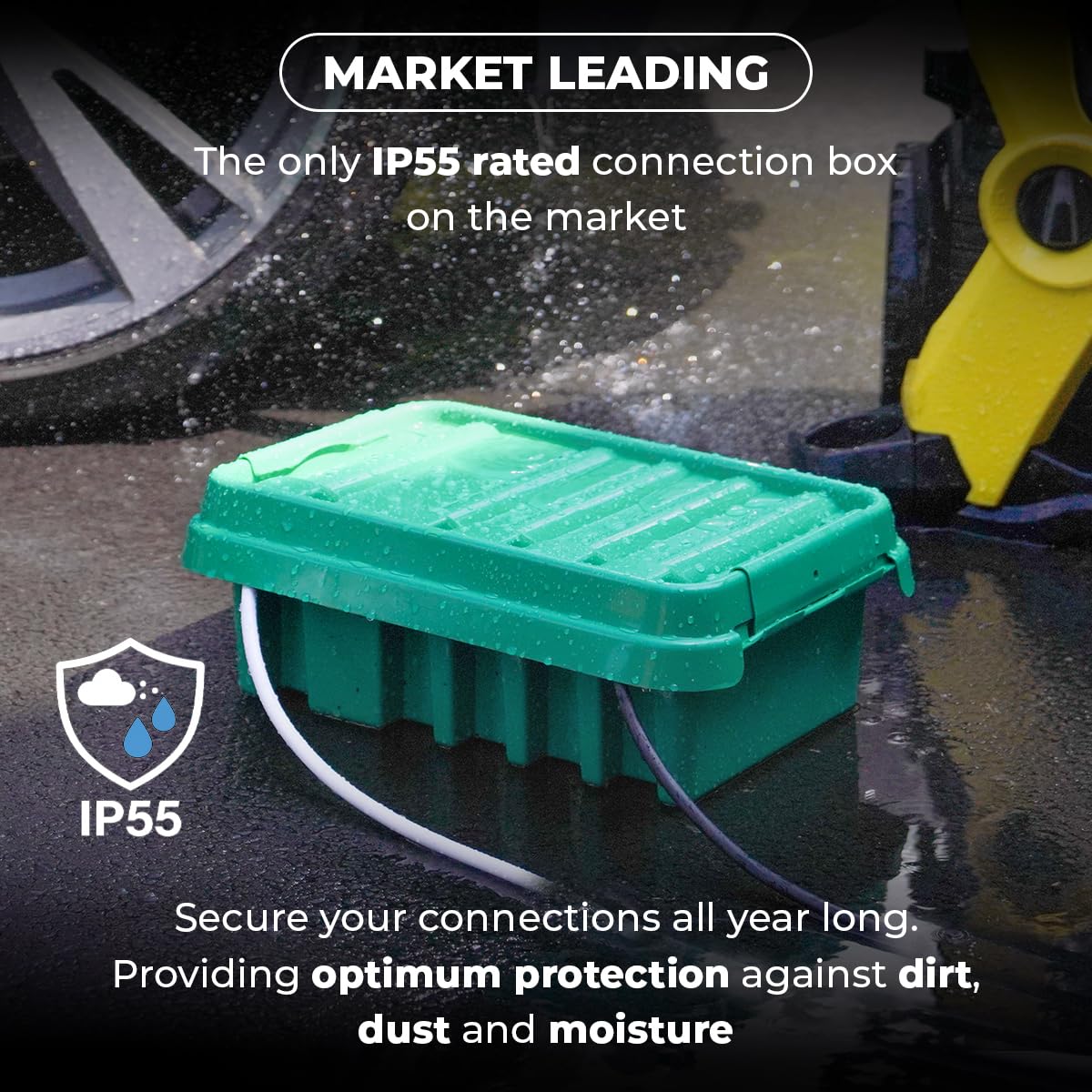 DRiBOX – Large IP55 Weatherproof Outdoor Electrical Connection Box 40 x 31 x 14.5cm – Power Cord Enclosure for Christmas Lights, Timers, Extension Cables, Leads, Reels, Transformers (Large, Black)