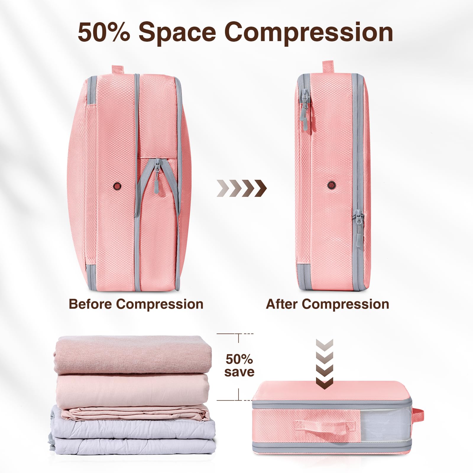 DIMJ 6 Pack Compression Storage Bags - Foldable Duvet/Blanket/Towel Organisers Boxes, Large Compression Packing Cubes with Clear Window for Moving,