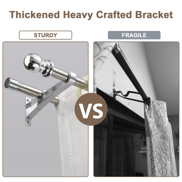 Harrms Double Curtain Pole, Curtain Poles for Eyelet Curtains, Silver Curtain Pole 76-368cm, Extendable Metal Curtain Rod Stainless Steel Room