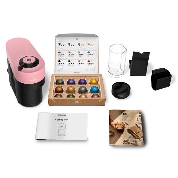 Nespresso Vertuo Pop Coffee Machine by De'Longhi, Over 30 Varieties of Pods, Compact Footprint, Americano, Starter Capsule Set Included, ENV90.P, Pink