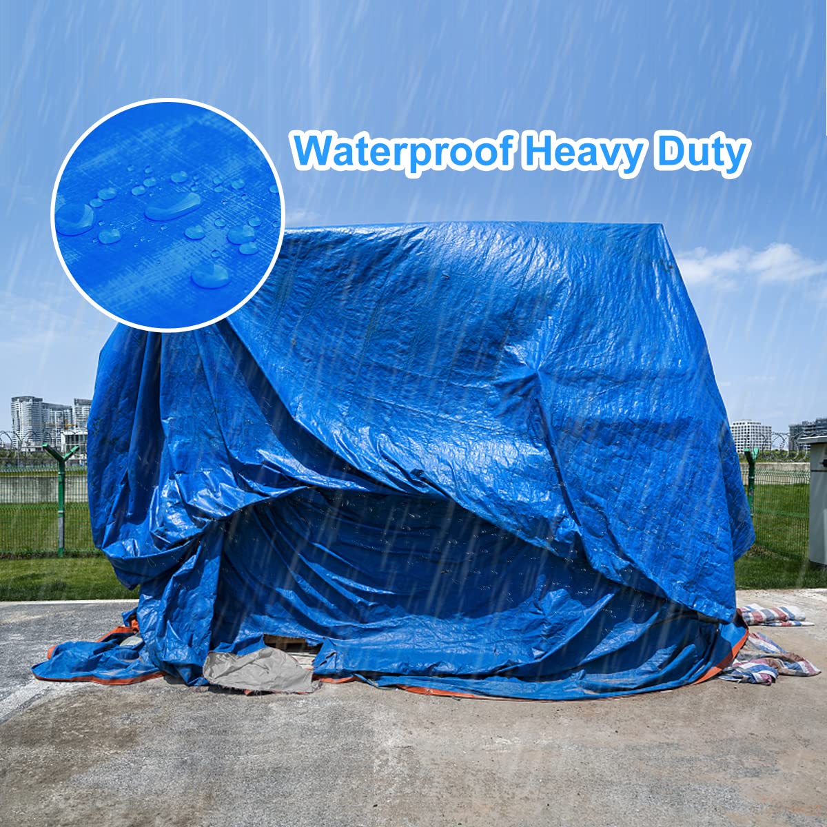 Onarway Tarpaulin 3m x 4m Thicken Tarpaulin Waterproof Heavy Duty 110GSM with Reinforced Grommets, Tarp Sheet Cover for Multipurpose Outdoor Use, Blue