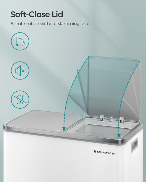 SONGMICS Dual Rubbish Bin, 2 x 30 L Recycling Bin with 15 Rubbish Bags, 2-Compartment Metal Pedal Bin with Lids and Plastic Inner Buckets, Soft Closure, Slate Grey LTB060G01