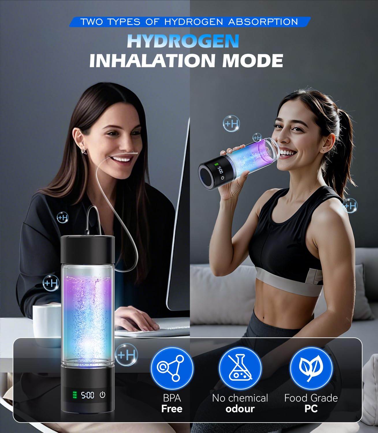 Upgrade 3-in-1 Hydrogen Water Bottle Generator - Industry TOP - 24-Hour Hydrogen Lock | 0 Chlorine & 0 Ozone | 100% Leak-Proof Seal, Hydrogen Water Bottle Generator