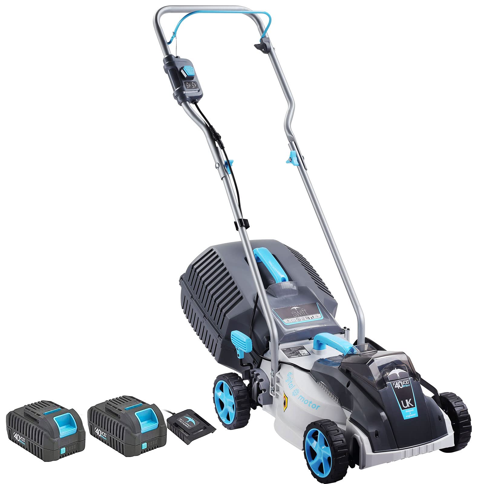 swift 40V Cordless Lawnmower with battery and charger, Brushless motor, 32cm cutting width,Mulching, 30L Grass Box, 5 Cutting Heights, including 1pc 2.0Ah Battery and Charger