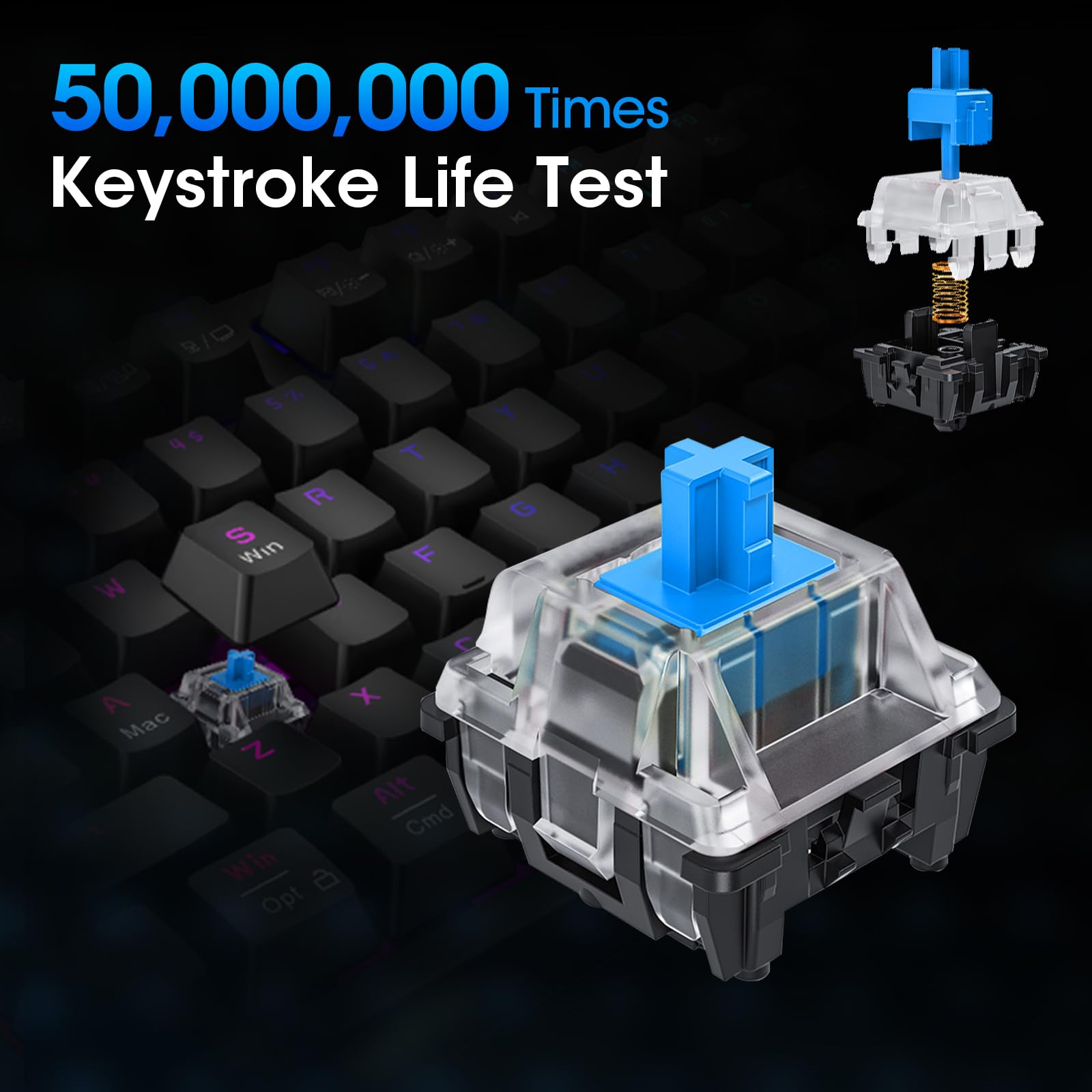 KOORUI Gaming Keyboards, 26 RGB Backlit Mechanical Keyboard Wired 104 Keys Full Size UK Layout with Blue Switch Gamer Keyboards for Windows MacOS Linux