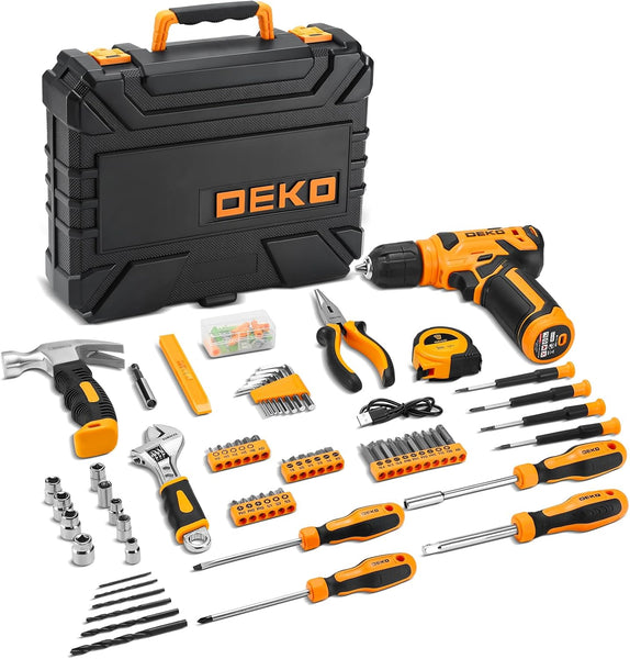 Tool Kit: DEKO Drill Set with Cordless Drill, Tool Kit Set Box, DIY Hand Tools for Men and Home, with 8V Electric Drills Blue,126 Pieces