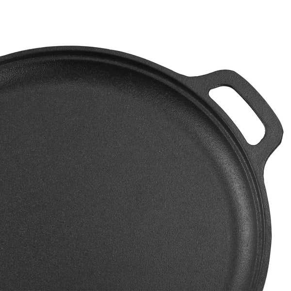 GRANDWISH Cast Iron Skillet Pan, Pre-Seasoned Round Griddle Pan for Pancakes, BBQ, Pizza Pan with Handles (35 cm)
