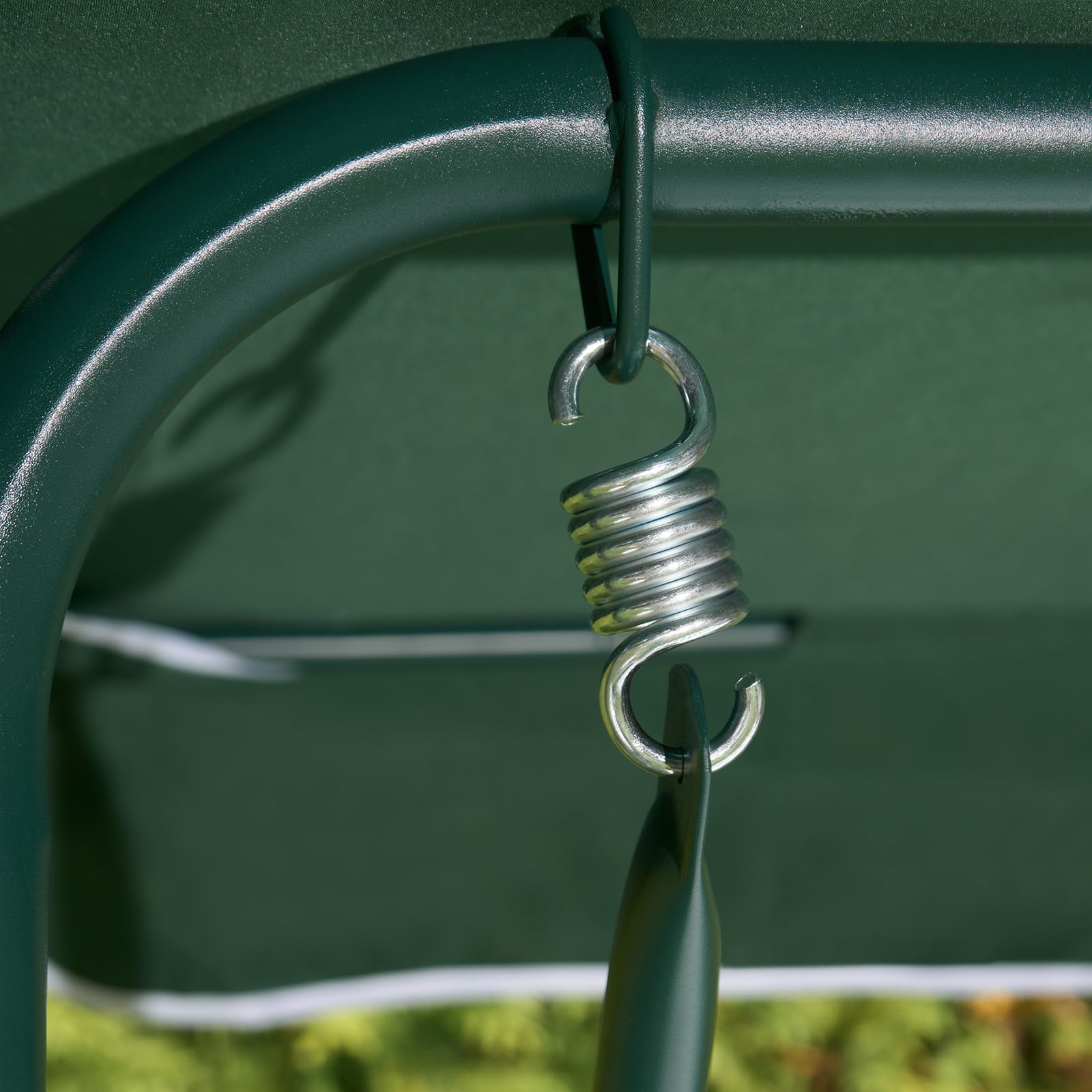 OHS Garden Swing Bench, 3 Seater Swing Seat Outdoor with Adjustable Canopy & Cushioned Seats Relaxing Comfy Outdoor Patio Hammock Bench, Grey/White Stripe