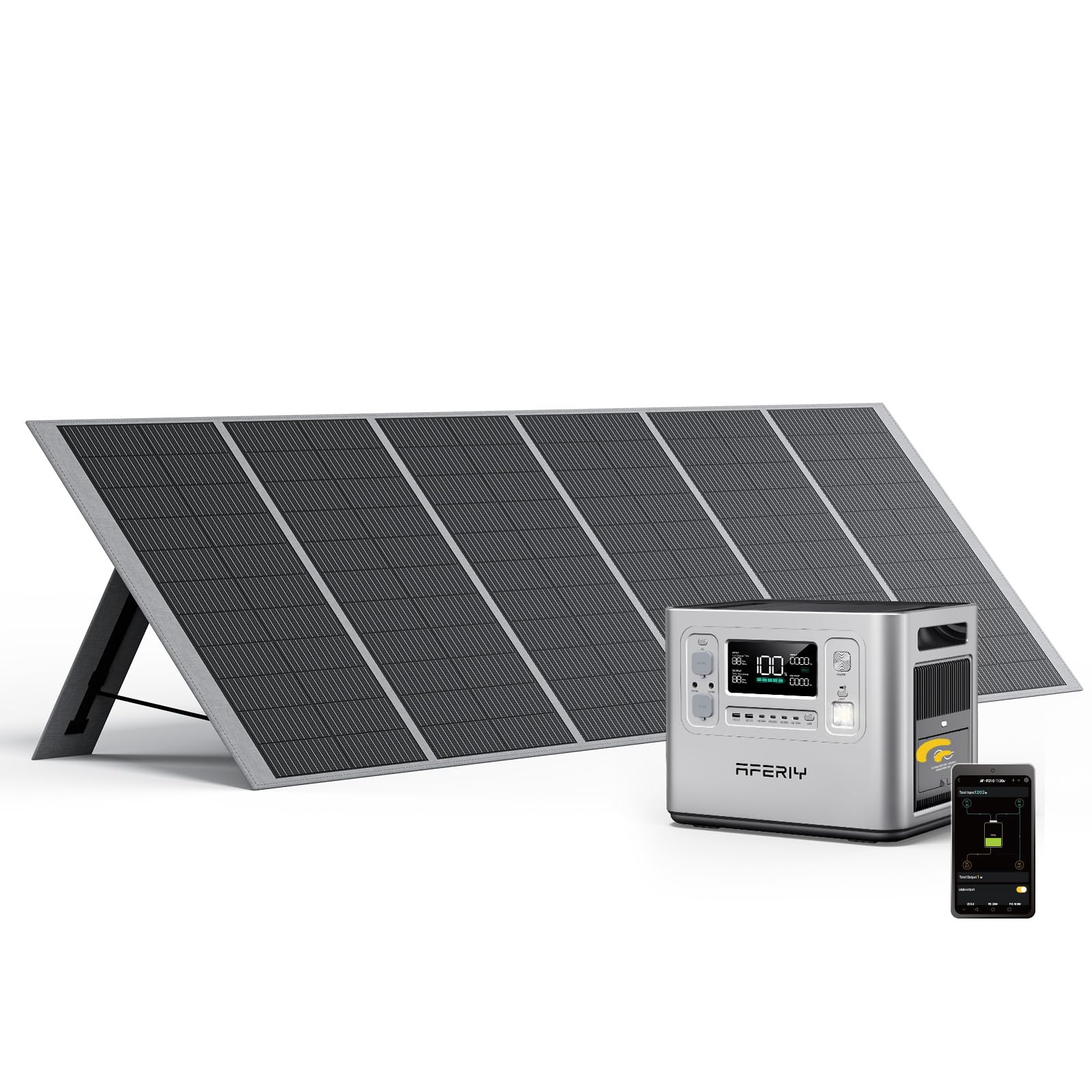 AFERIY Portable Power Station 2400W, 2048Wh Solar Power Station Control Via App, 13 Output Ports, 4 Input Ways, 3x 230V AC Outlets, LiFePO4 Battery, Solar Generator for Travel/Camping/Home Backup