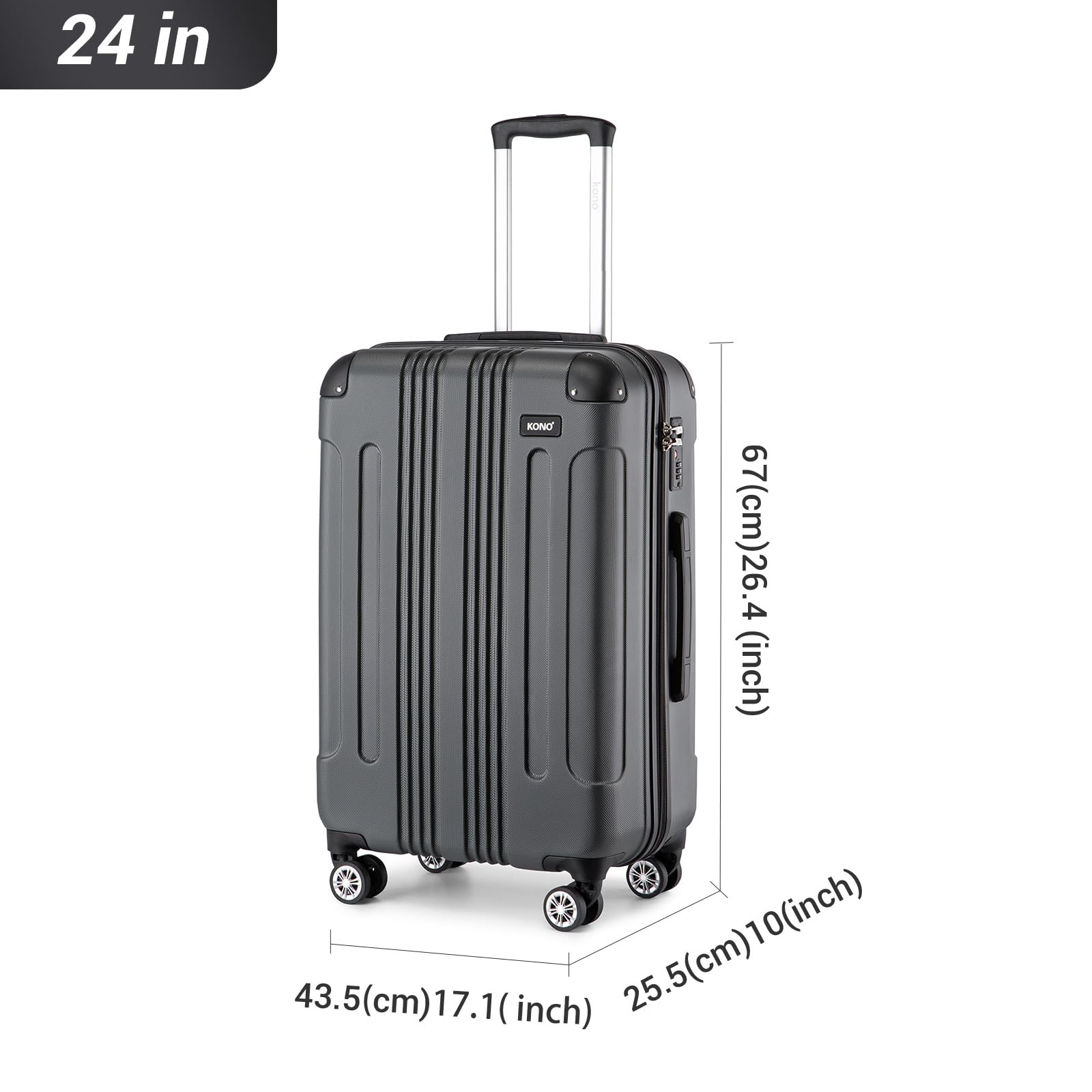 Kono 28 Inch Large Hard Shell Luggage Lightweight ABS 4 Wheels Spinner Business Trip Trolley Case Suitcase (Grey)