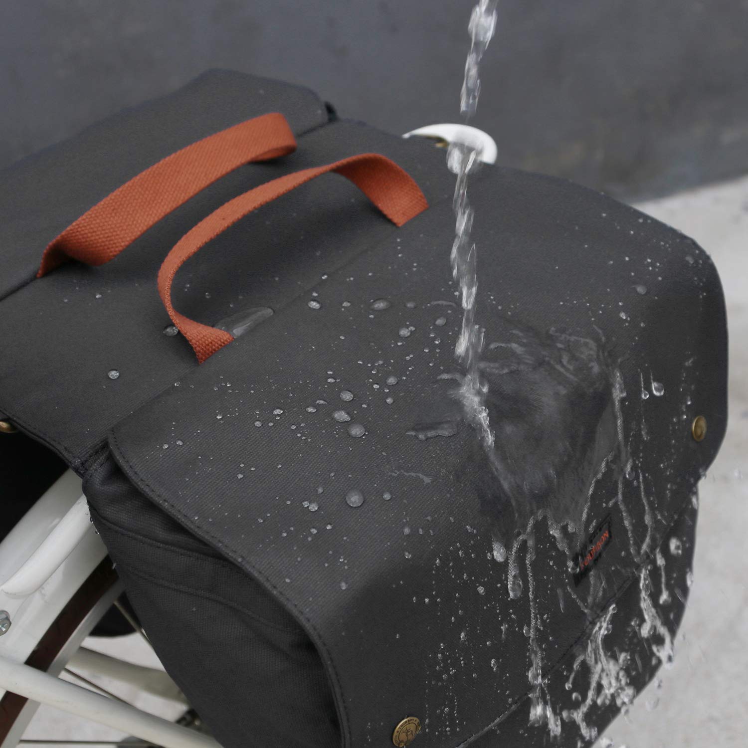 TOURBON Waterproof Canvas Bicycle Bike Rear Seat Carrier Luggage Storage Bag Cycling Double Roll-up Pannier Bag Rear Pack (Black)