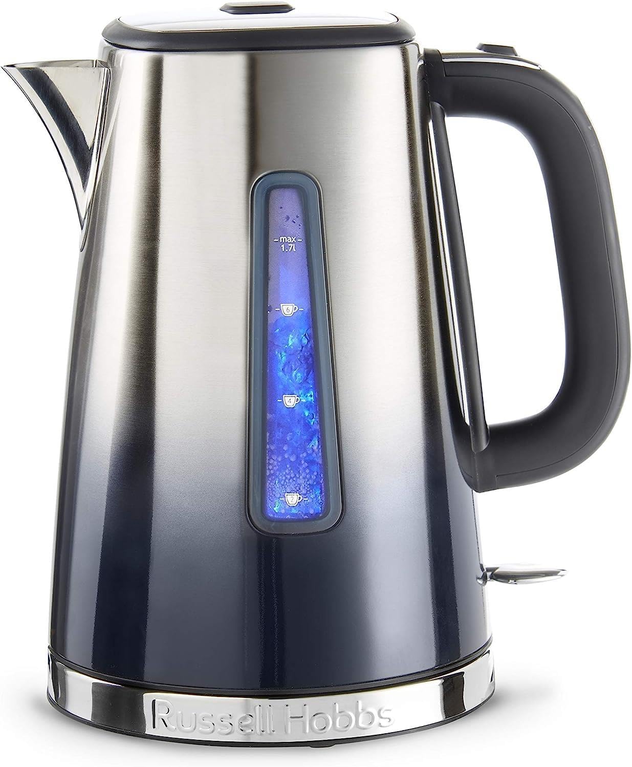 Russell Hobbs Eclipse Stainless Steel & Midnight Blue Ombre 1.7L Electric Cordless Kettle (Quiet & Fast Boil 3KW, Removable washable anti-scale