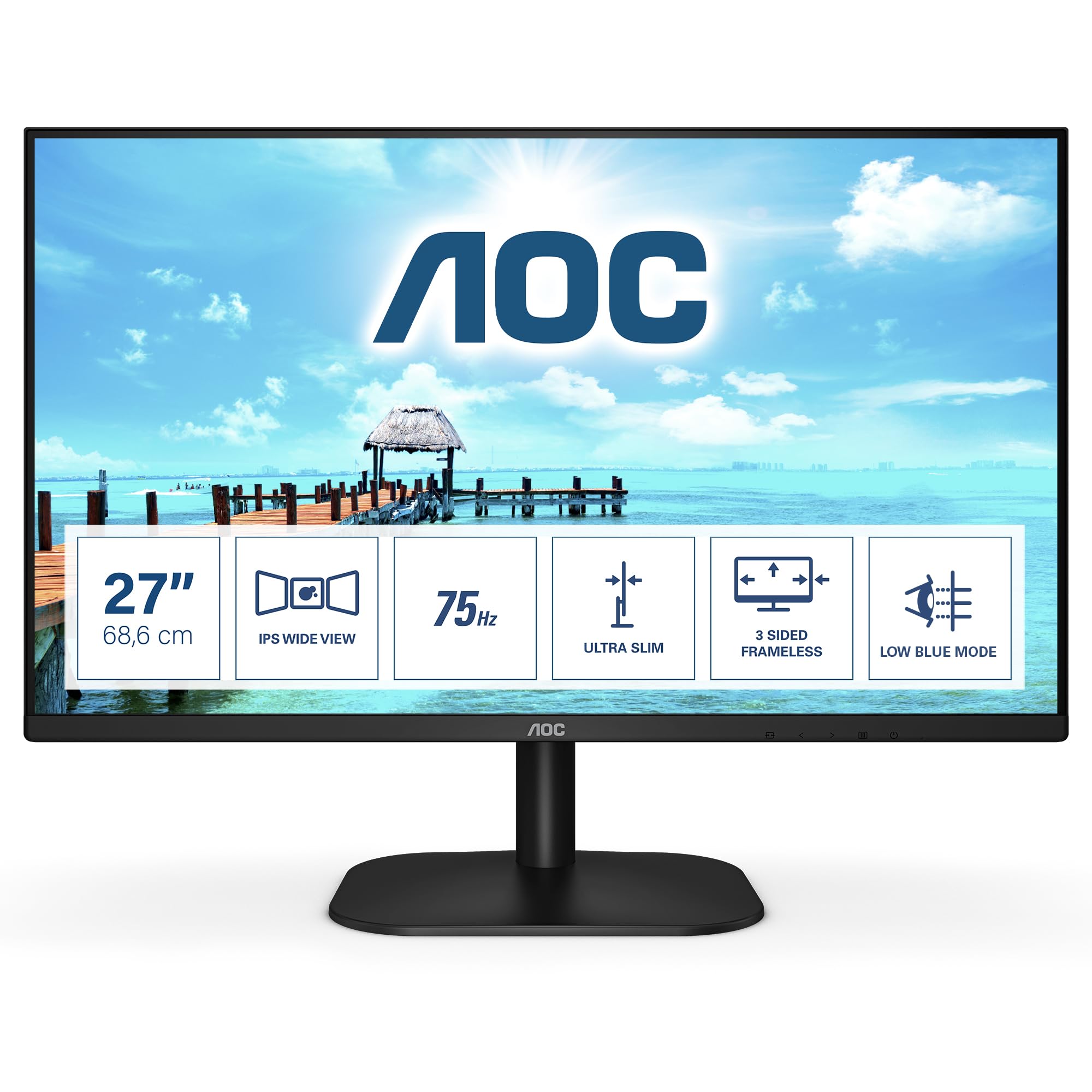 AOC 27B3CA2 - 27 Inch FHD Monitor, 100Hz, IPS, Speakers, USB-C Connectivity, FlickerFree, Adaptive Sync, LowBlue (1920 x 1080, 250 cd/m2, HDMI 1.4 / USB-C 65W Power delivery)