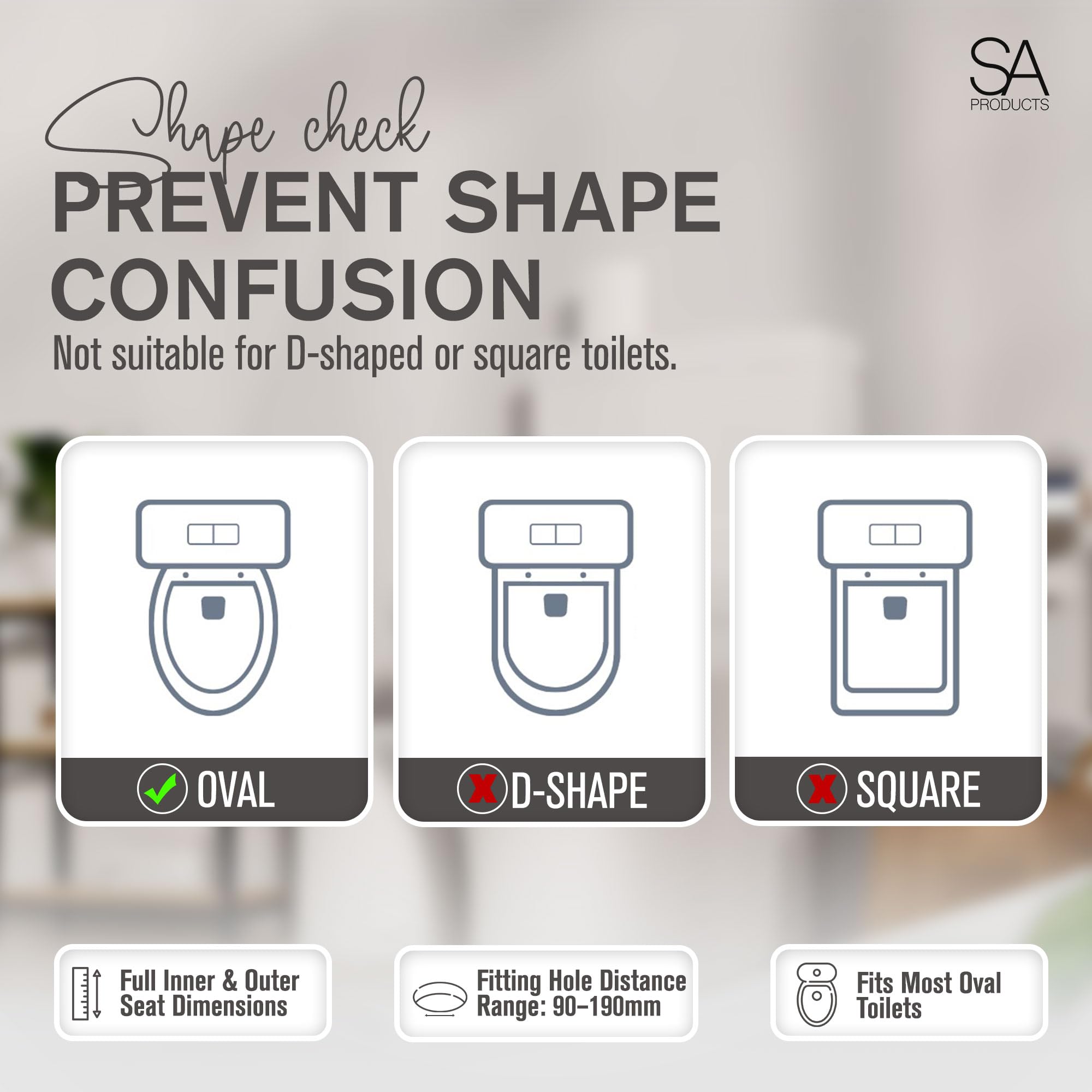 SA Products Quick Release Toilet Seat - with Soft Close & Quick Release Hinges for Easy Cleaning - Universal Bathroom Bowl Seating with Thermoset Lid, ABS Cylinder, Fixings - 44.1x36.5x5cm, White